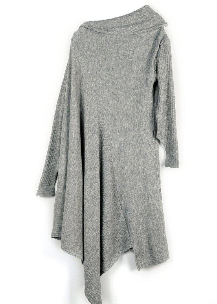 Knitted Black Sweater Dresses Design Asymmetric Big High Neck Knitted Tops