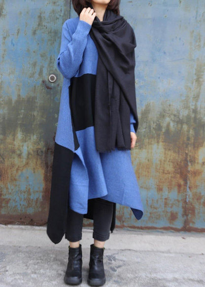Knitted Blue Sweater Dress Outfit Diy Side Open Baggy Low High Design Knit Dress