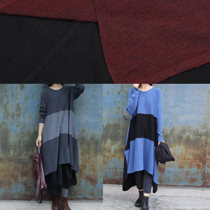 Knitted Blue Sweater Dress Outfit Diy Side Open Baggy Low High Design Knit Dress