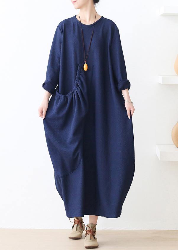 Knitted Blue Sweater Dress Outfit O Neck Pockets Mujer Fall Sweater Dresses