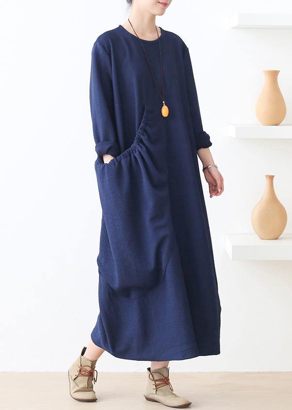 Knitted Blue Sweater Dress Outfit O Neck Pockets Mujer Fall Sweater Dresses
