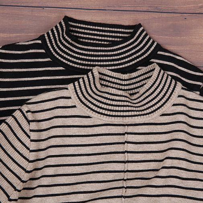 Knitted High Neck Sweater Weather Black Striped Baggy Knitwear