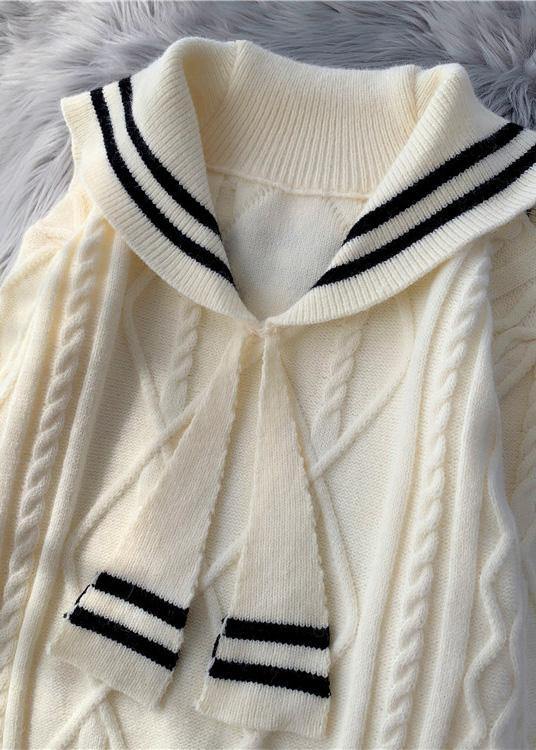 Knitted High Neck Patchwork Sweater Fall Dresses Beige Daily Sweater Dresses
