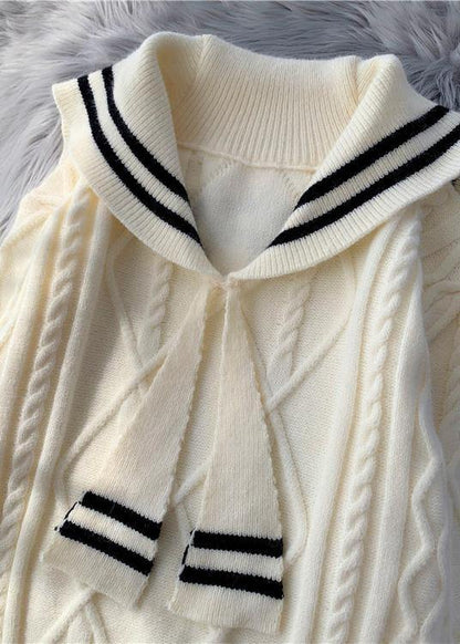 Knitted High Neck Patchwork Sweater Fall Dresses Beige Daily Sweater Dresses