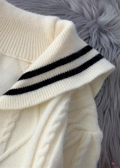 Knitted High Neck Patchwork Sweater Fall Dresses Beige Daily Sweater Dresses