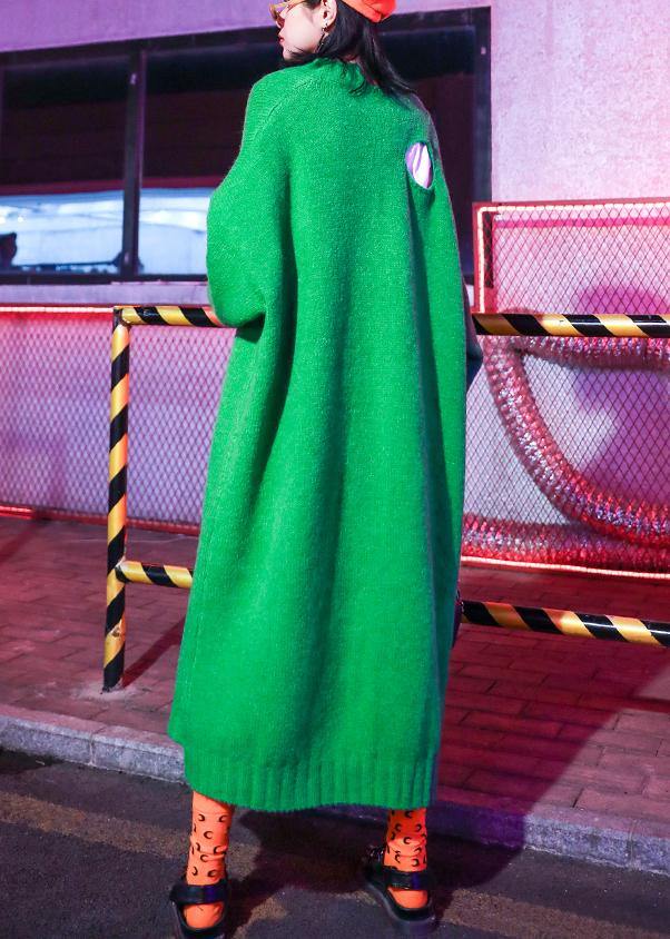 Knitted O Neck Hole Sweater Weather Design Green Daily Knit Dress