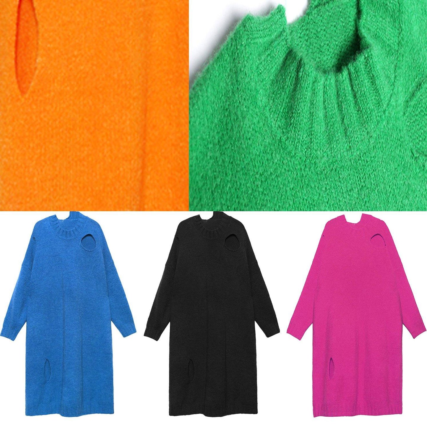 Knitted O Neck Hole Sweater Weather Design Green Daily Knit Dress