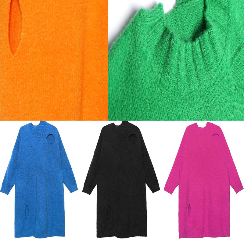 Knitted O Neck Hole Sweater Weather Design Green Daily Knit Dress