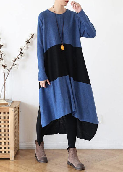 Knitted O Neck Patchwork Sweater Fall Weather Quotes Blue Tunic Knitwear