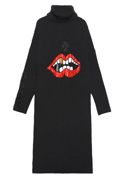 Knitted Orange Sweater Weather Street Style Appliques Tejidos High Neck Sweater Dresses