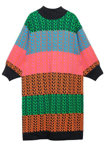 Knitted Rainbow Sweater Dress Outfit O Neck Spring Sweater Dress