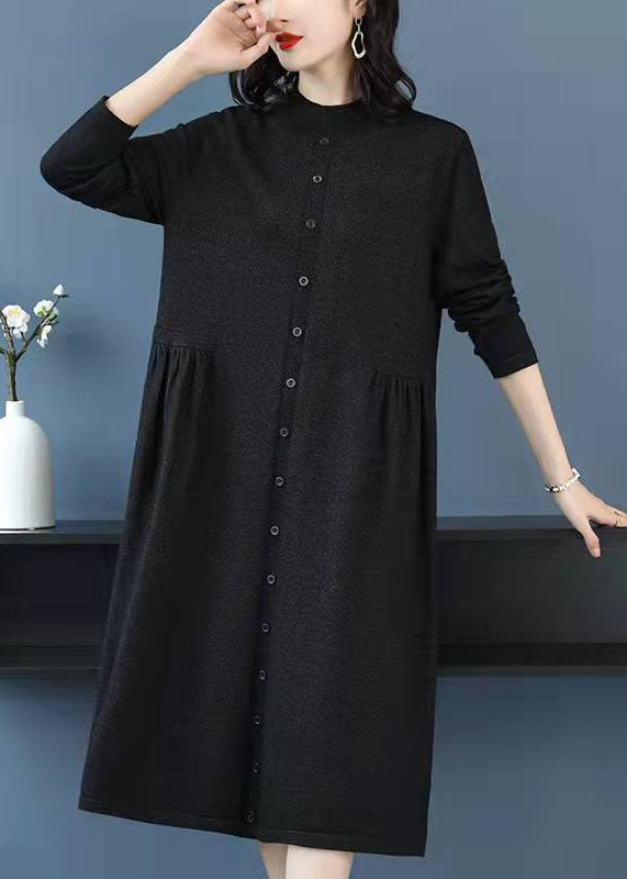 Knitted Chocolate Sweater Weather Largo High Neck Button Diy Knitted Dress