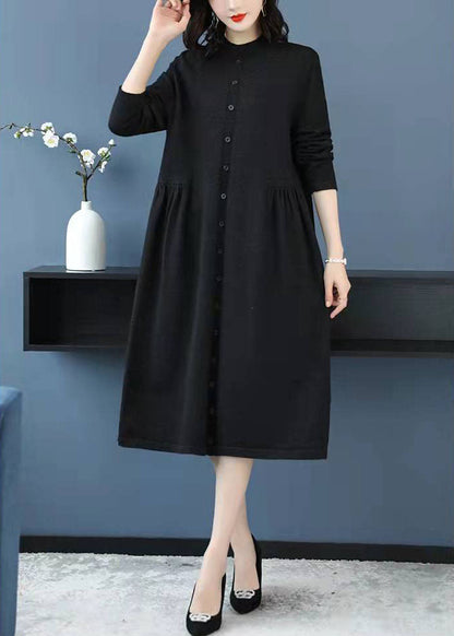 Knitted Chocolate Sweater Weather Largo High Neck Button Diy Knitted Dress