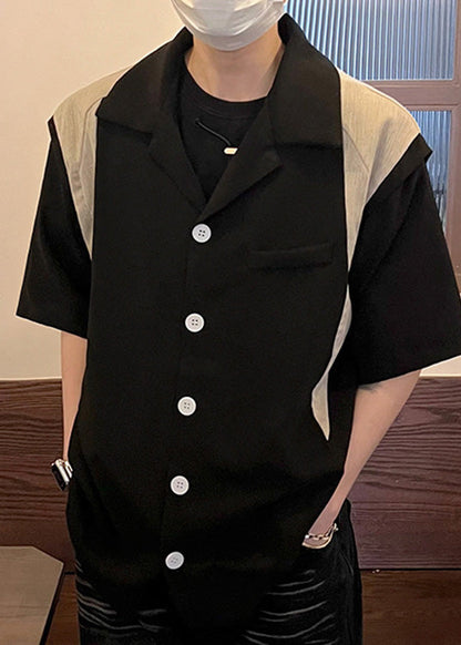Korean Loose Cuban Collar Patchwork Shirts Summers