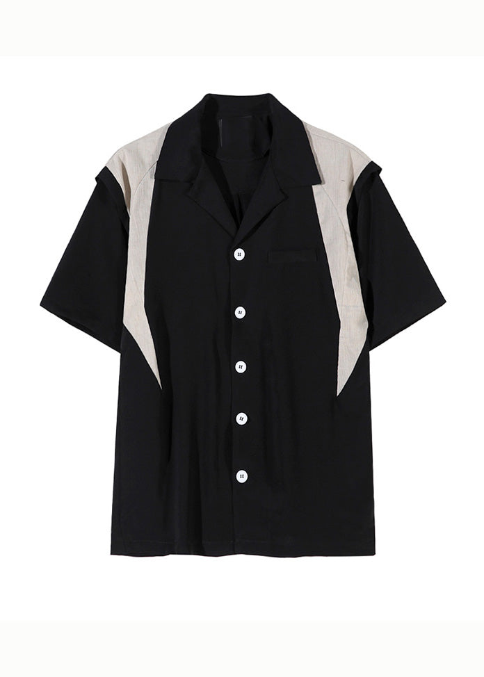 Korean Loose Cuban Collar Patchwork Shirts Summers