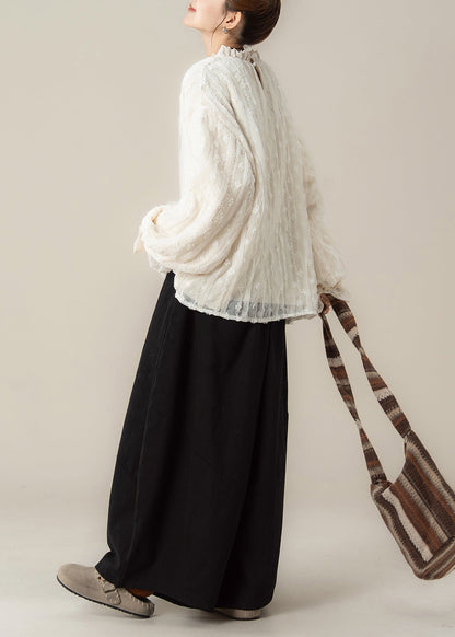 Korean Style Sweet Apricot Long Sleeved Lace Top and Pants 2 Piece Outfit