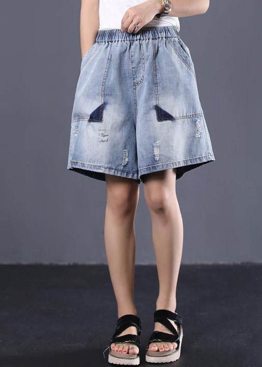 Korean Version Loose Retro Washed White Ming Line Denim Shorts