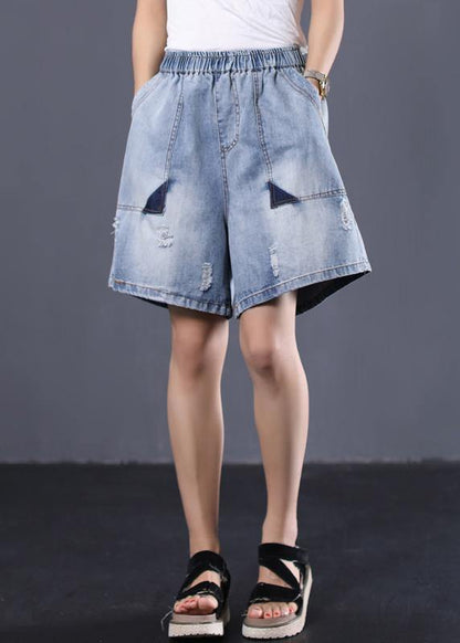 Korean Version Loose Retro Washed White Ming Line Denim Shorts