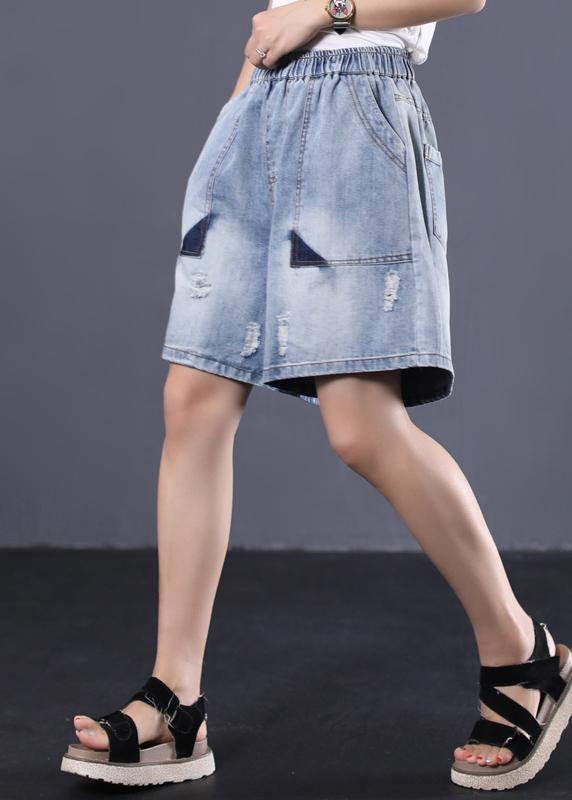 Korean Version Loose Retro Washed White Ming Line Denim Shorts