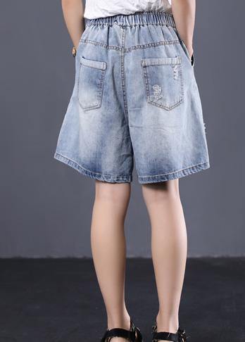 Korean Version Loose Retro Washed White Ming Line Denim Shorts