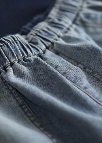 Korean Version Loose Retro Washed White Ming Line Denim Shorts