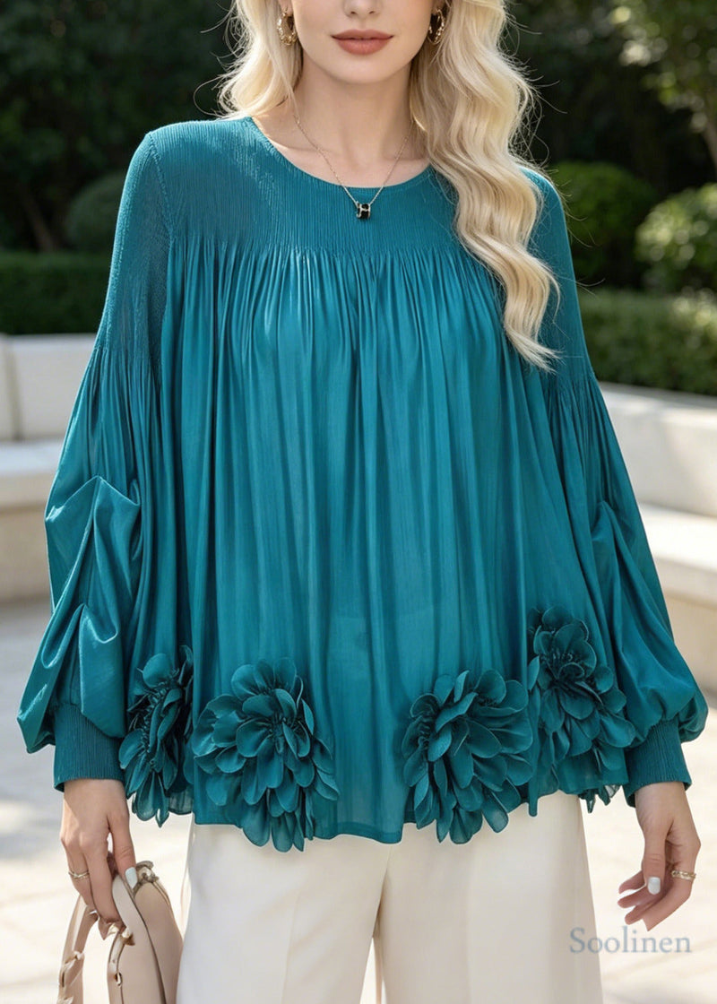 Lake Blue Chiffon Top Oversized Wrinkled Spring