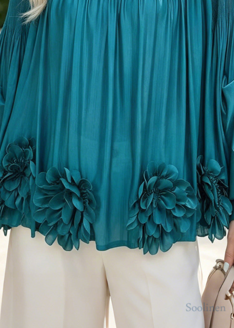 Lake Blue Chiffon Top Oversized Wrinkled Spring