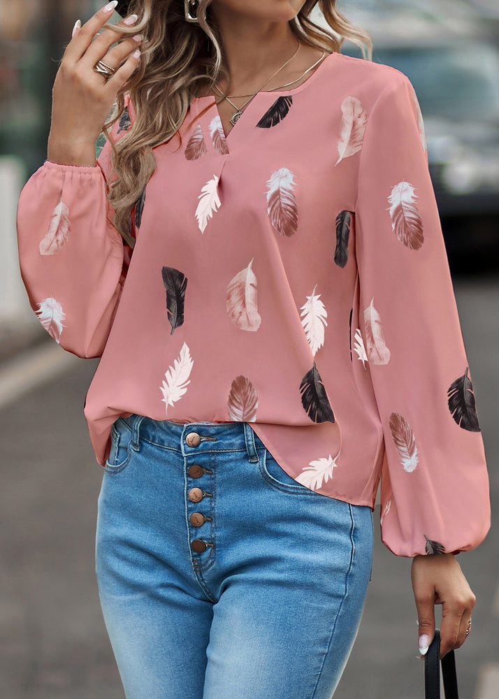 Large Size V Neck Loose Pink T Shirt