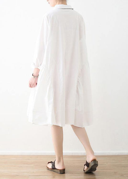 Large White Shirt Medium Length Spring Summer Cotton Dress