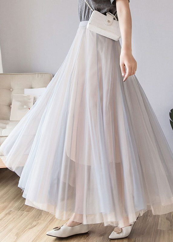 Layered Grey Pink Elastic Waist Tulle a Line Skirt Fall
