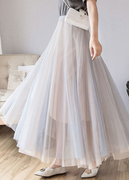 Layered Grey Pink Elastic Waist Tulle a Line Skirt Fall