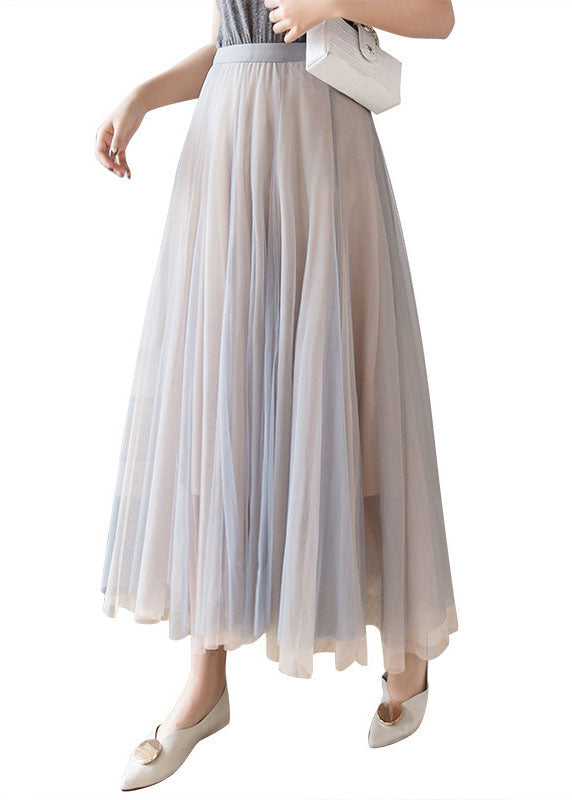 Layered Grey Pink Elastic Waist Tulle a Line Skirt Fall