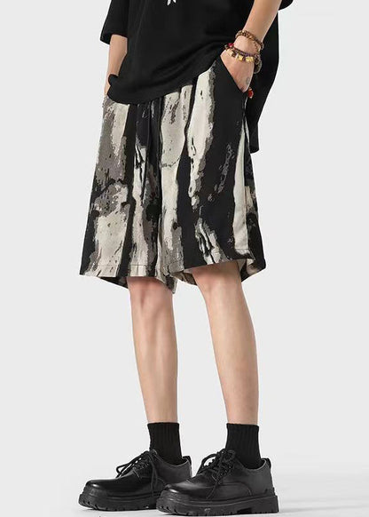 Leisure Chinese Style Tie Dyed Striped Ice Silk Shorts for
