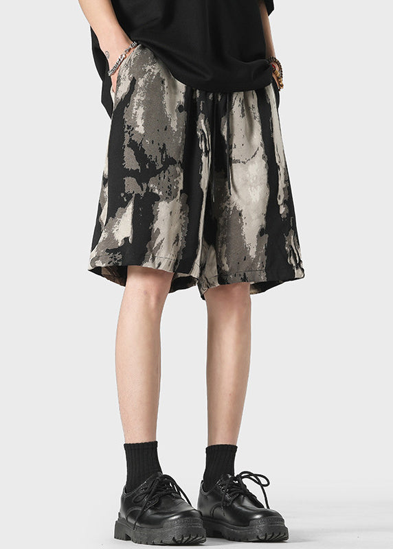 Leisure Chinese Style Tie Dyed Striped Ice Silk Shorts for