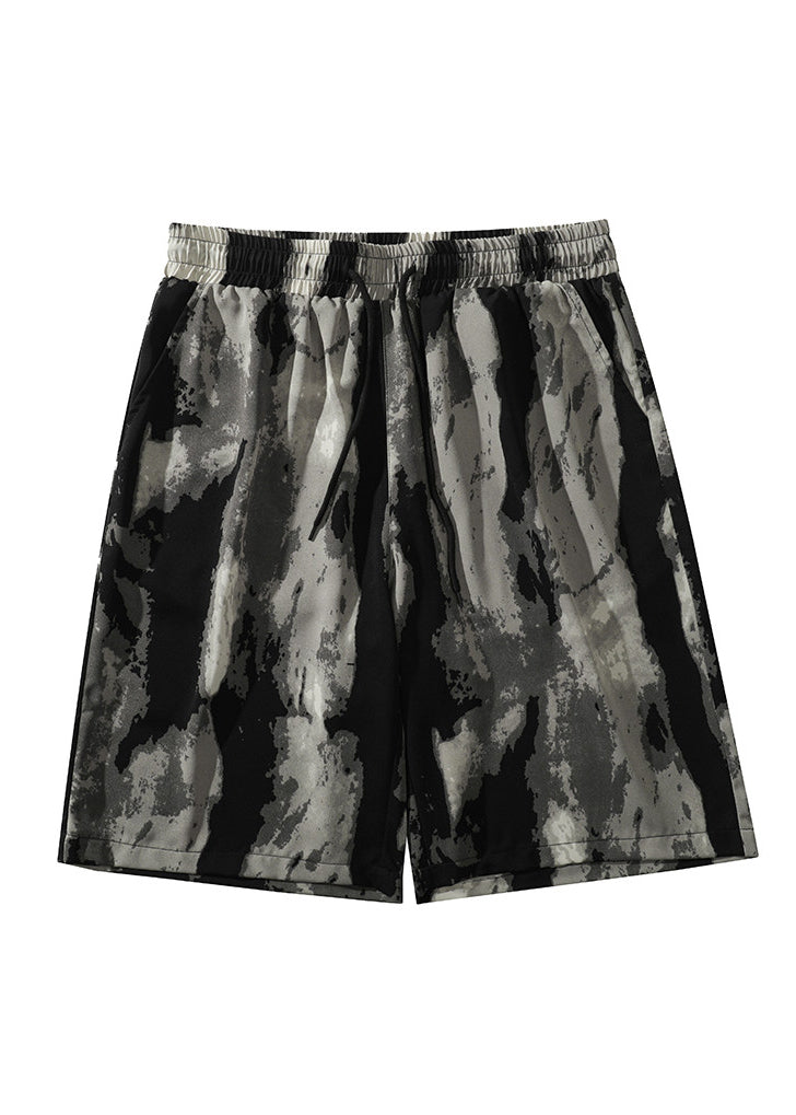 Leisure Chinese Style Tie Dyed Striped Ice Silk Shorts for