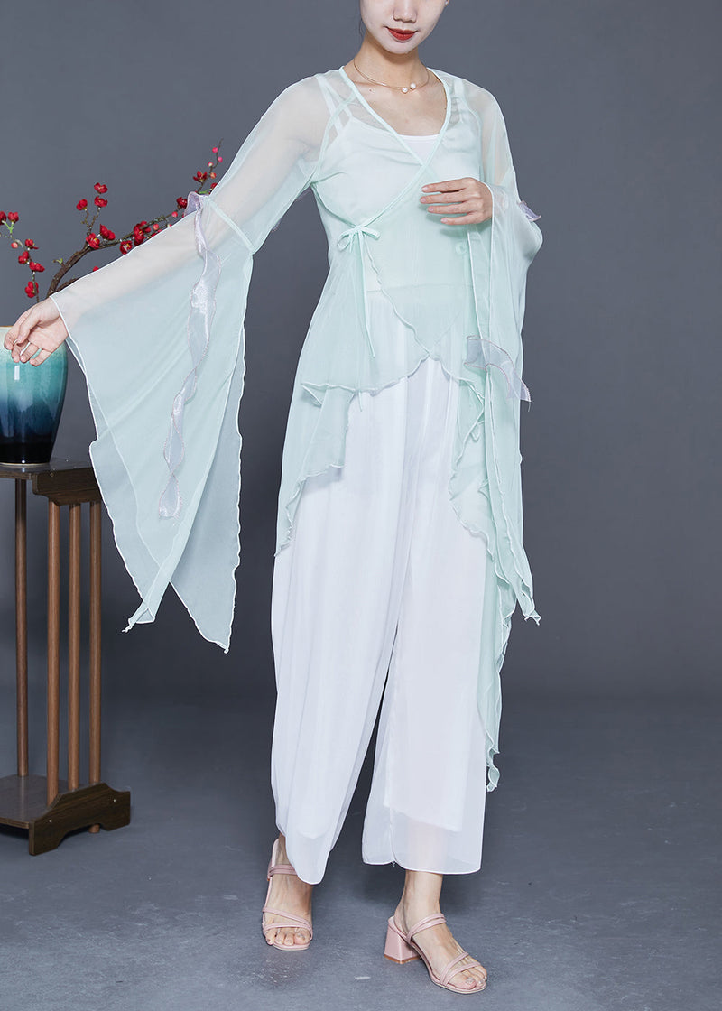 Light Blue Chiffon Upf 50+ Top Asymmetrical Design Summer