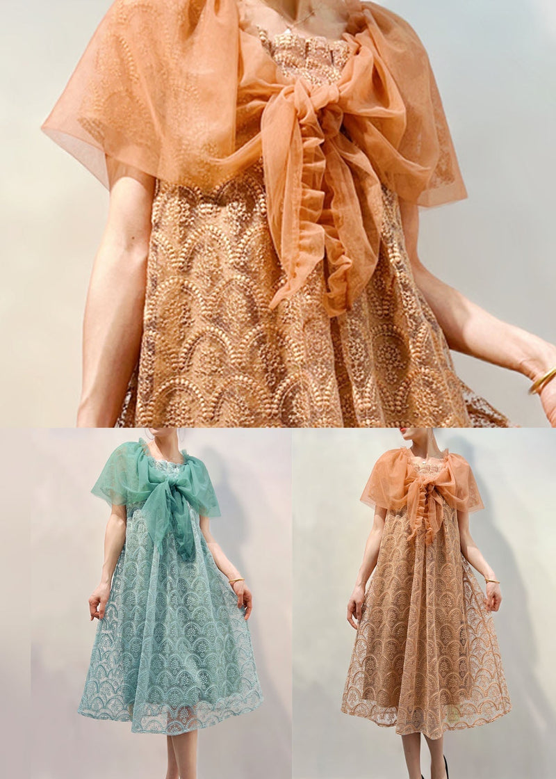 Light Blue Patchwork Tulle Dresses Ruffled Embroideried Summer