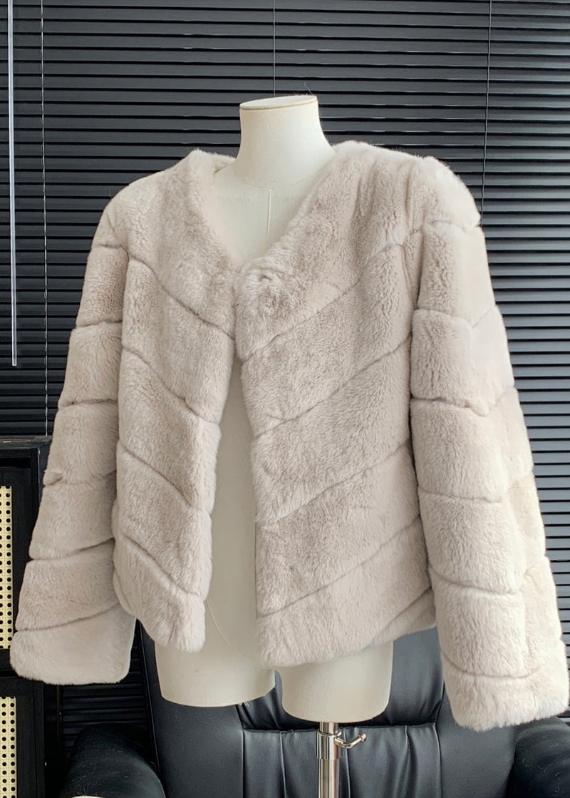 Light Blue Rabbit Hair Leather and Fur Coats Winter
