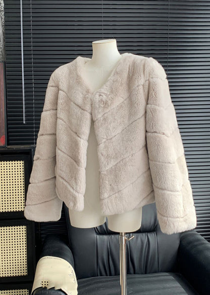 Light Blue Rabbit Hair Leather and Fur Coats Winter