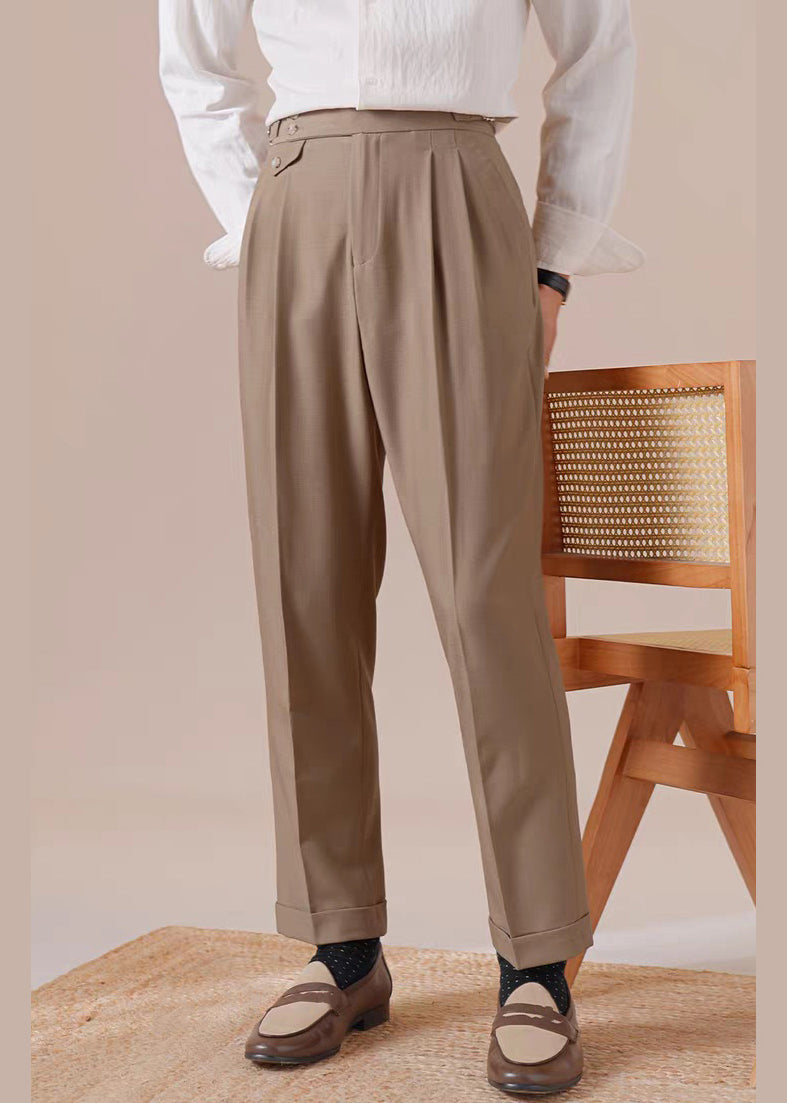Light Brown Wrinkled Pockets Spandex Pants High Waist