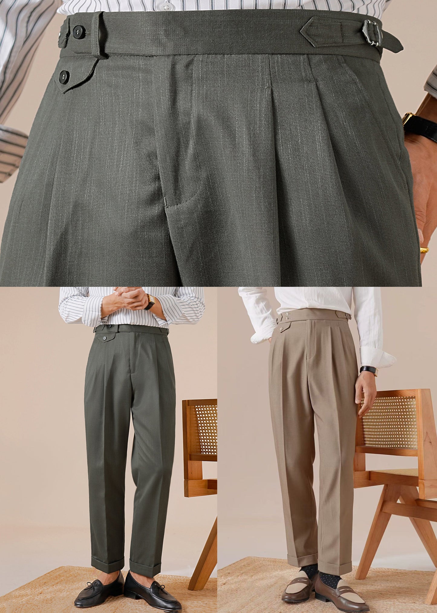 Light Brown Wrinkled Pockets Spandex Pants High Waist