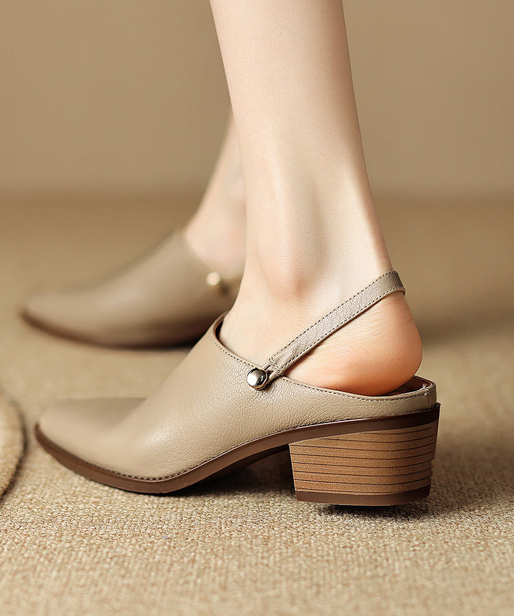 Light Camel Chunky Cowhide Leather Diy Sandals Pointed Toe
