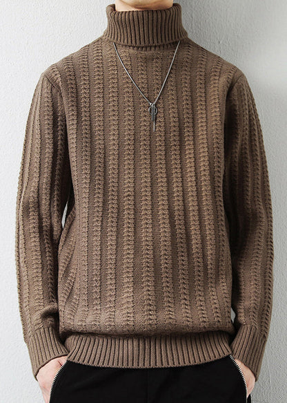 Light Camel Cotton Knit Sweaters Pullover Turtleneck