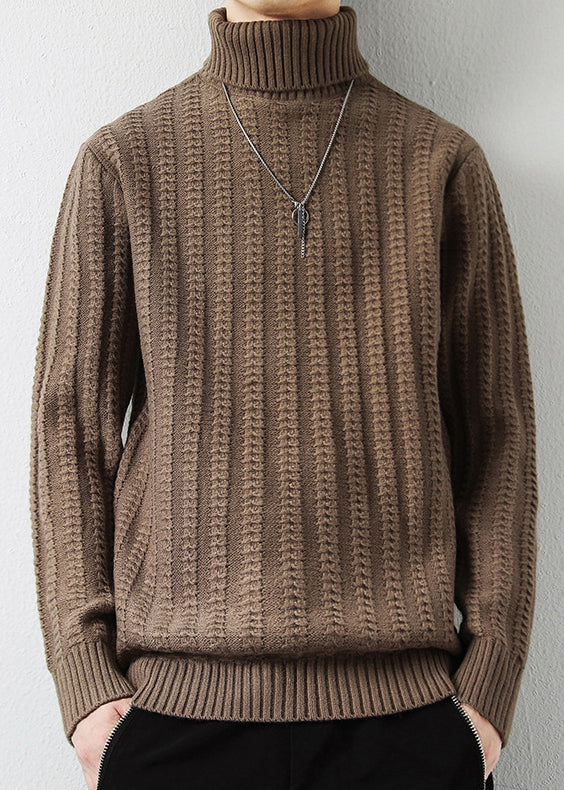 Light Camel Cotton Knit Sweaters Pullover Turtleneck