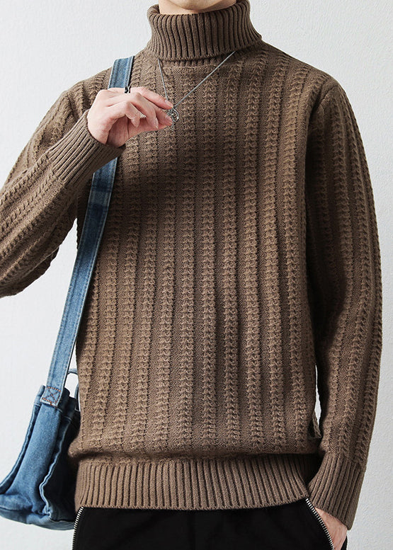 Light Camel Cotton Knit Sweaters Pullover Turtleneck