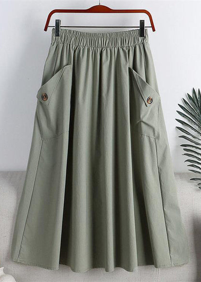 Light Green Elastic Waist Faux Leathe a Line Skirts Summer