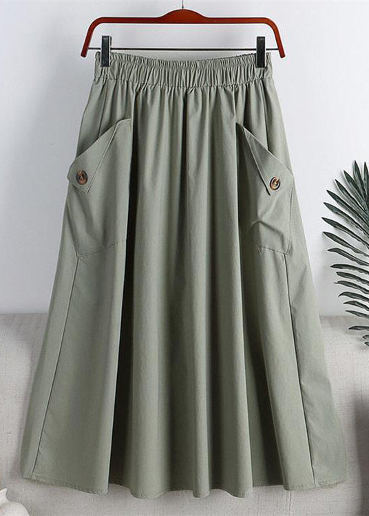 Light Green Elastic Waist Faux Leathe a Line Skirts Summer