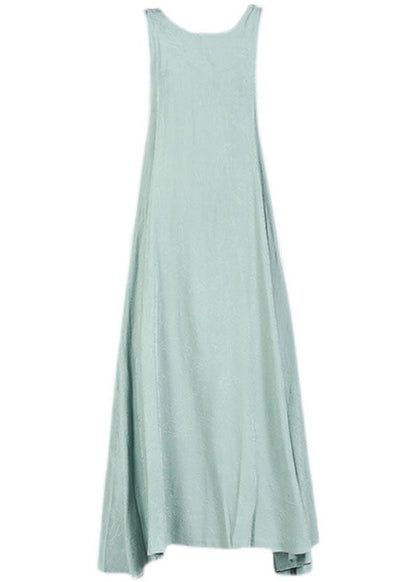 Light Green Jacquard Linen Vacation Strap Dress O-neck Sleeveless