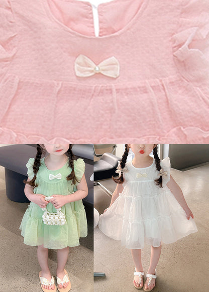 Light Green O-neck Tulle Mid Dresses Short Sleeve