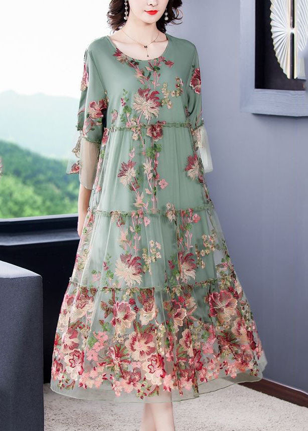 Light Green Tulle a Line Dresses Print Exra Large Hem Bracelet Sleeve